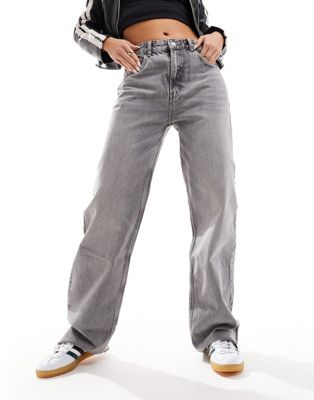 Комфортные прямые джинсы с высокой посадкой Pull&Bear серого цвета Pull&Bear