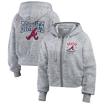 Women's WEAR by Erin Andrews  Heather Gray Atlanta Braves Speckled Fleece Cropped Full-Zip Hoodie WEAR by Erin Andrews