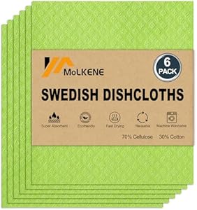 Swedish Dish Cloths - 10 Pack Reusable Kitchen Dishcloths - Ultra Absorbent Dish Towels for Washing Dishes - Cellulose Sponge Cloth Cleaning Rag - Assorted MoLKENE