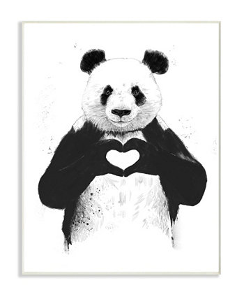 Черно-белая панда, лепящая сердечко, тушью, настенная табличка, искусство, 12,5 "Д x 18,5" В Stupell Industries