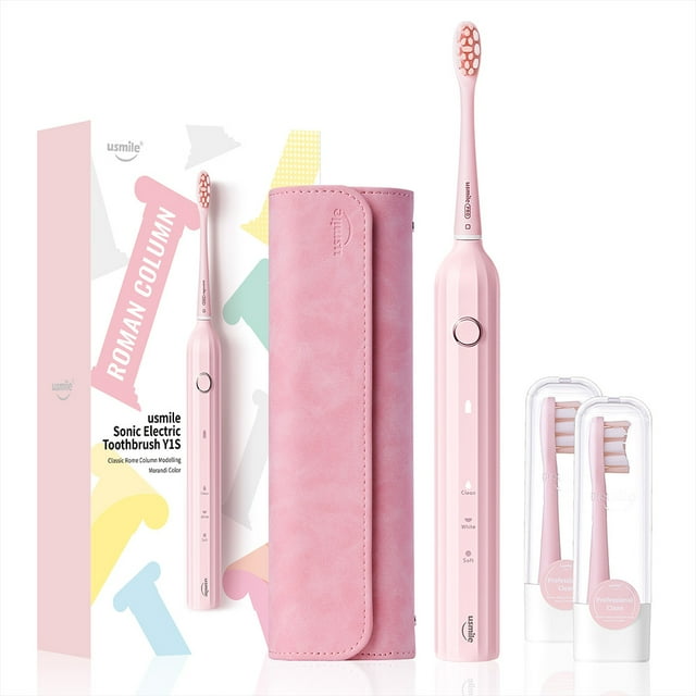 usmile Electric Toothbrush, Sonic Rechargeable Toothbrush for Adults with 3 Cleaning Modes, Smart Timer, with Travel Case, One Charge Lasts for 6 Months, Y1S Pink Usmile