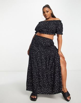 Esmee Plus Exclusive beach maxi skirt with high split in black polka dot - part of a set Esmee Curve