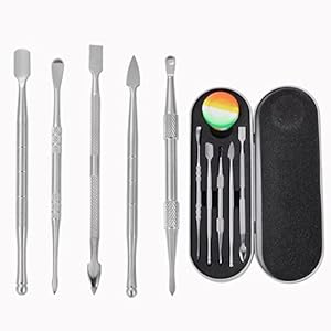 6 Pieces Wax Carving Tool Set, Double-Ended Carving Tool Stainless Steel Wax Sculpting Tools with 5ml Silicone Container Jar and Portable Metal Case for Wax Oil Clay Pottery, Rainbow Color Pimoys