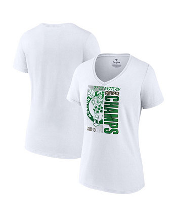 Женская футболка Boston Celtics с v-образным вырезом «Чемпионы Восточной конференции 2022» больших размеров — белая Fanatics