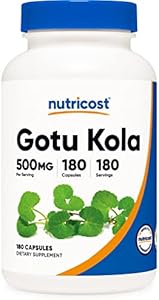 Nutricost Gotu Kola 500 MG, 180 Capsules (Капсулы) - Vegetarian Capsules (Вегетарианские капсулы), Gluten Free, Non-GMO Nutricost