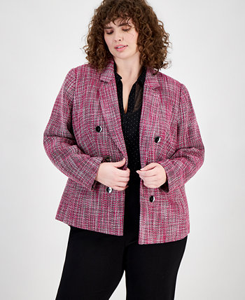 Твидовый двубортный пиджак больших размеров из искусственного меха, созданный для Macy's Bar III