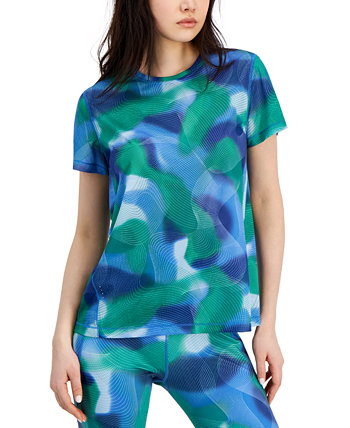 Женская сетчатая рубашка с принтом Waves и короткими рукавами, созданная для Macy's ID Ideology