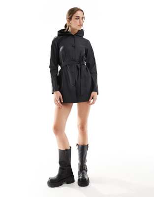 JDY belted raincoat with hood in black Jdy