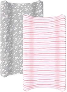 Changing Pad Cover Waterproof, 2 Pack Diaper Change Table Sheets for Baby Boys Girls, Fitted Cradle Sheets for 32"x16" Contoured Pad, Breathable & Ultra Soft, White Biloban