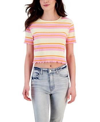 Juniors' Striped Lettuce-Edge Cropped Top Grayson Threads