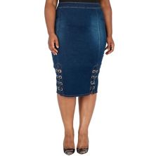 Plus Size Eula High Waist Denim Pencil Skirt Lace Up Double Split And Exposed Back Zipper Poetic Justice