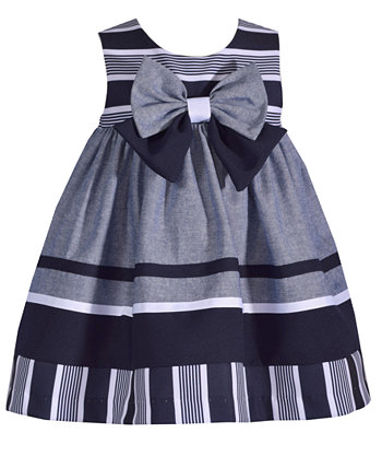 Baby Girls Sleeveless Chambray and Mixed Stripe Nautical Float Dress Bonnie Baby