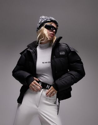 Черная лыжная куртка-пуховик с капюшоном Topshop Sno TOPSHOP