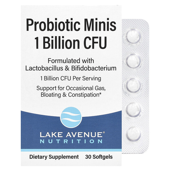 Пробиотик Мини, 2-штаммовая смесь, 1 миллиард КОЕ, 30 мини-капсул - Lake Avenue Nutrition Lake Avenue Nutrition