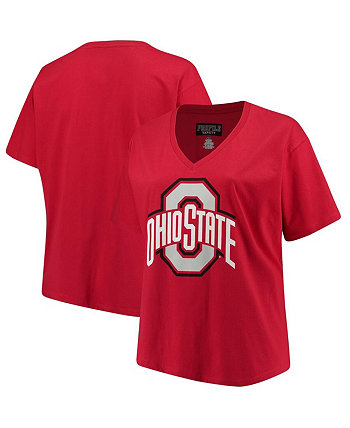 Women's Scarlet Ohio State Buckeyes Plus Size Primary Logo V-Neck T-shirt Profile