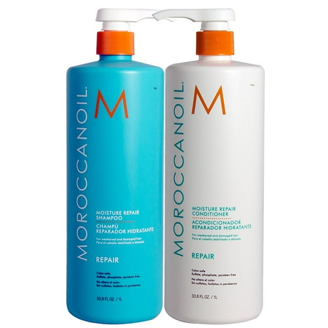 ($134 Value) MoroccanOil Moisture Repair Shampoo and Conditioner Combo Set, 33.8 Fl Oz Moroccanoil