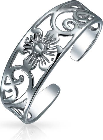Sterling Silver Flower Cutout Toe Ring Bling Jewelry