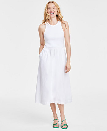 Round-Neck Ribbed-Bodice Midi Dress, Created for Macy's On 34th