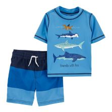 Комплект для плавания с шортами для плавания в полоску для мальчика-малыша Carter's Sharks Rash Guard Carter's