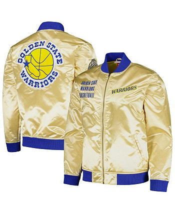 Men's Gold Distressed Golden State Warriors Team OG 2.0 Vintage-Like Logo Satin Full-Zip Jacket Mitchell & Ness