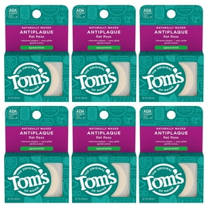 Tom,S Of Maine Hilo Dental Plano Antiplaca Encerado Naturalmente, Menta Verde, 32 Yardas, Pack de 6 (el Empaque Puede Variar) Tom's of Maine