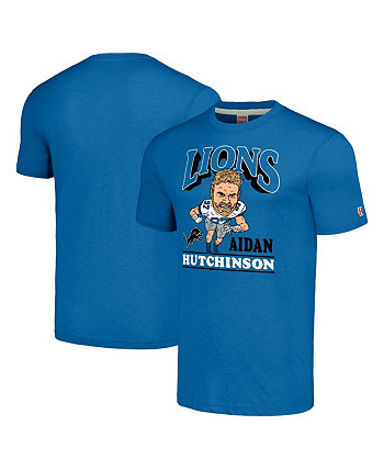 Мужская синяя футболка с карикатурой игрока Detroit Lions Aidan Hutchinson Heathered Tri-Blend Homage
