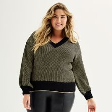 Большие размеры Nine West Блестящий пуловер с v-образным вырезом Свитер Nine West