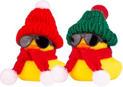 Rubber Duck Car Ornaments 2Pack Winter Duck Car Dashboard Decorations for Christmas Decor and Home Decorations with Mini Hat Scarf and Sunglasses(T13) MuMyer