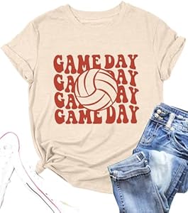 Volleyball T-Shirts Women Funny Volleyball Mom Game Day Shirts Graphic Casual Tee Tops Volleyball Player Gift LIWYLU