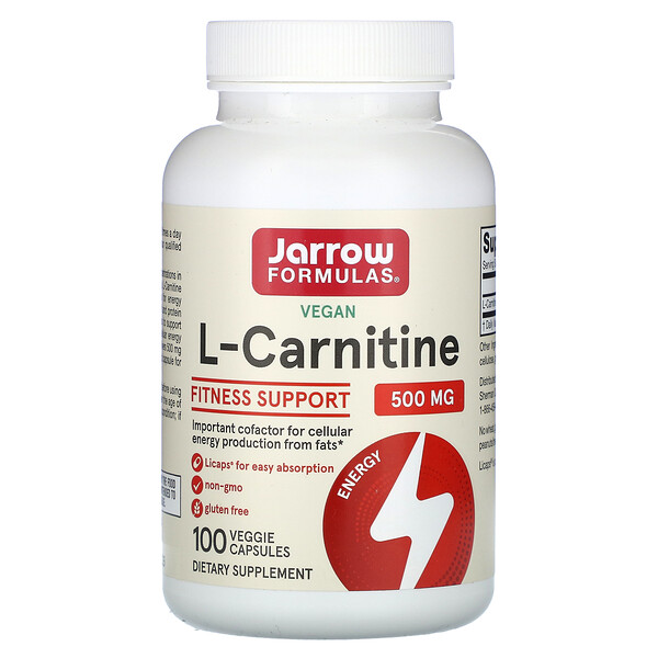 L-карнитин 500, 500 мг, 100 растительных капсул Jarrow Formulas