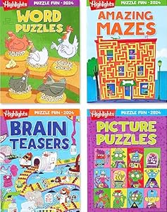 Highlights Puzzle Fun 2022 Puzzle Books for Kids Ages 6 and Up, 4-Book Set of Brain Teasers, Mazes, Word Puzzles and More Travel-Friendly Screen Free Brain-Boosting Activities Highlights for Children