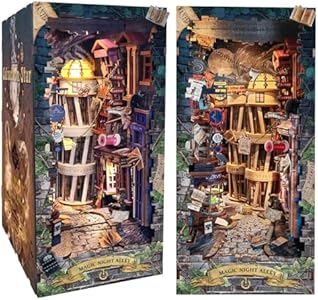 CRIOLPO Book Nook Kit-DIY Doll House 3D Wooden Puzzle Book Nook with Sensor LED Light, Ideal for Bookshelf Insert Decor and Halloween Crafts(Aden) Criolpo