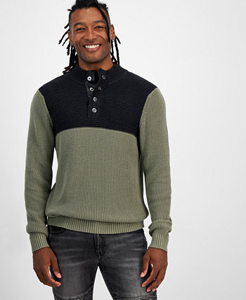 Мужской текстурированный свитер обычного кроя с цветными блоками и воротником-стойкой на кнопке 1/4, созданный для Macy's I.N.C. International Concepts