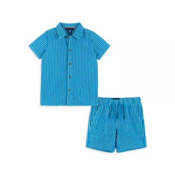 Little Boy's &amp; Boy's Striped Cotton-Blend Shirt &amp; Shorts Set Andy & Evan