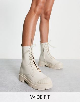 Public Desire Wide Fit Counter chunky lace up boots in cream Public Desire Wide Fit