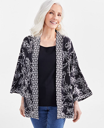Women's Printed Linen Blend Reversible Kimono, Created for Macy's Style & Co