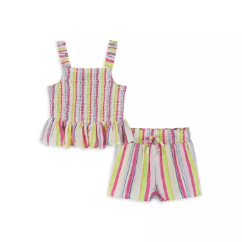Little Girl's Smocked Stripe Top &amp; Shorts Set Andy & Evan