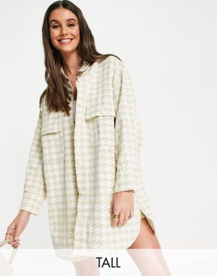 Missguided Tall oversized shirt in beige houndstooth - part of a set Missguided Tall