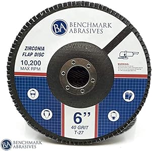 Benchmark Abrasives 6" x 7/8" Premium High Density Jumbo Zirconia Type 27 Flap Discs for Angle Grinder, 6 Inch Sanding Discs, Finishing, Deburring, Rust Removal - (10 Pack) 40 Grit Benchmark Abrasives