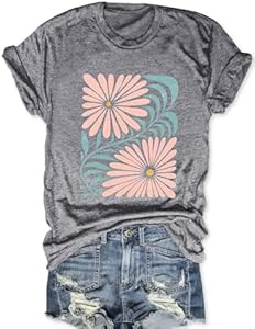 Savarana Women Vintage Flower Shirts Boho Wildflower T-Shirt Funny Nature Cottage Core Floral Short Sleeve Tops Savarana