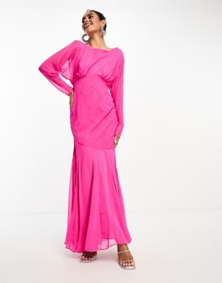 Ярко-розовое платье макси с длинными рукавами Daska Daska