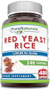 Pure Naturals Red Yeast Rice 1200 Mg per Serving (Порция), 240 Capsules (Капсулы) Supplement | Non-GMO | Gluten Free | Made in USA Pure Naturals