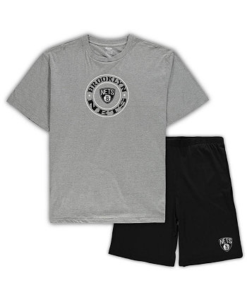 Мужская меланжевая серая, черная футболка Brooklyn Nets Big and Tall и шорты для сна Concepts Sport