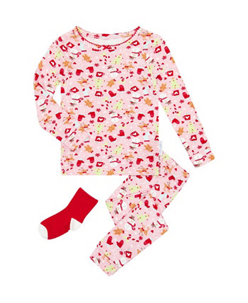 Плотный пижамный комплект для девочек-подростков с подходящими носками, комплект из 3 предметов Max & Olivia