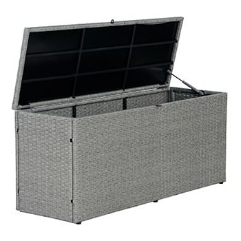 Nino 47.24" Modern Minimalist Outdoor Faux Wicker Deck And Patio Storage Box Happimess