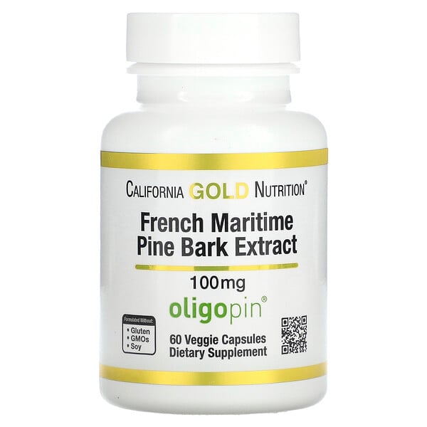 Экстракт коры французской морской сосны, Oligopin, 100 мг, 60 растительных капсул - California Gold Nutrition California Gold Nutrition