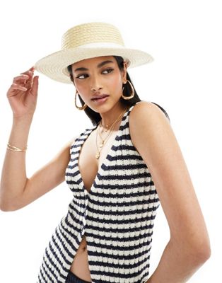 ASOS DESIGN straw boater hat with white band  ASOS DESIGN