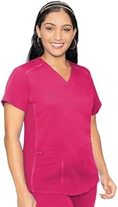 Med Couture V-Neck Scrub Top for Women with 4 Pockets, Rib-Knit Side Panel, and Shirttail Hem MC7459 Med Couture