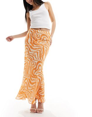 ASOS DESIGN chiffon bias maxi skirt in orange animal print ASOS DESIGN