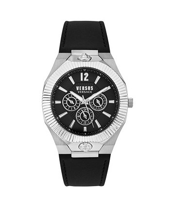 Мужские многофункциональные кварцевые часы Echo Park с черным кожаным ремешком 42 мм Versus Versace